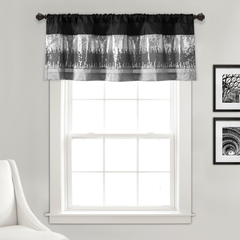 Cantonnière rayée sur mesure 52 po, Noir / gris