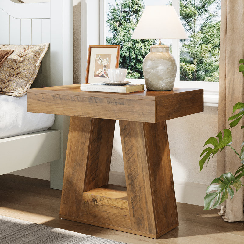 Table de bout d'appoint en bois rustique 24 po à 2 niveaux, Brun