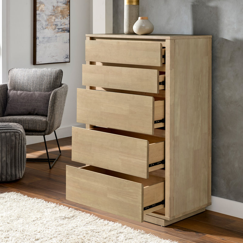 Ismail Danish-Inspired Modern 5-Drawer Chest, Natural