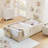 Twin Kids Upholstered Platform Bed, Cute Rabbit Ear Headboard with Safety Rail, Camel Boucle-2105365069