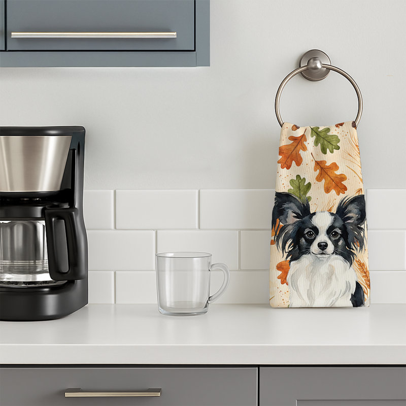 Serviette de cuisine tricolore Sheltie, Épagneul nain continental papillon noir et blanc