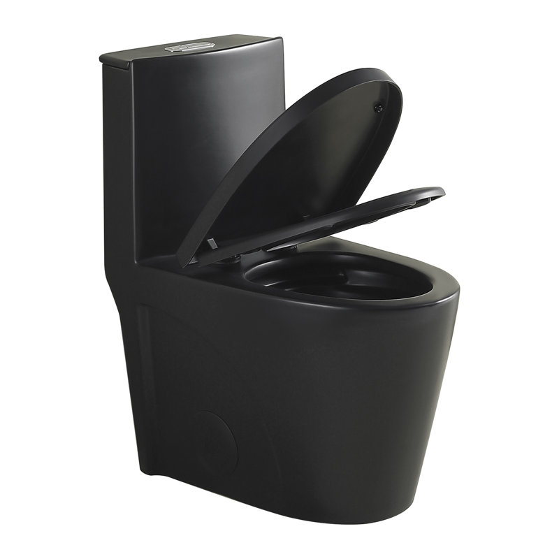 Toilette allongée à double chasse à économie d'eau, hauteur confortable, siège à fermeture en douceur, noir mat, 1,1 / 1,60 GPF