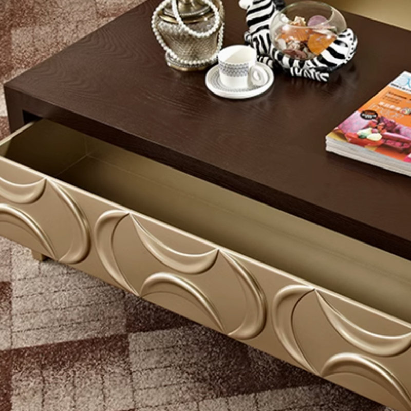 Neoclassical simple carved solid wood coffee table, 17.71" H x 47.24" L x 25.59" W