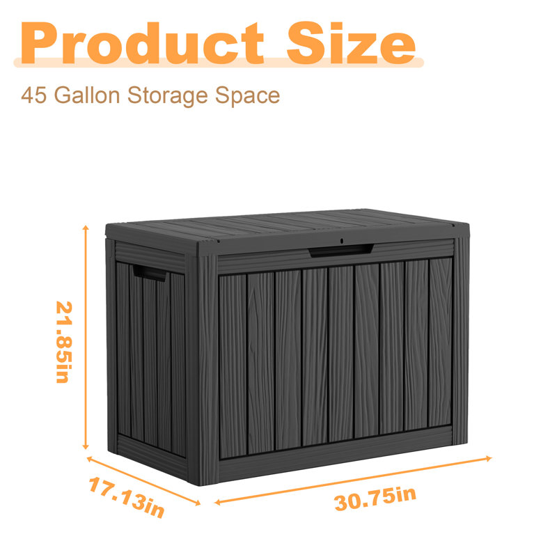 Emperic Design 45 Gallon Water Resistant Resin Lockable Deck Box, Black
