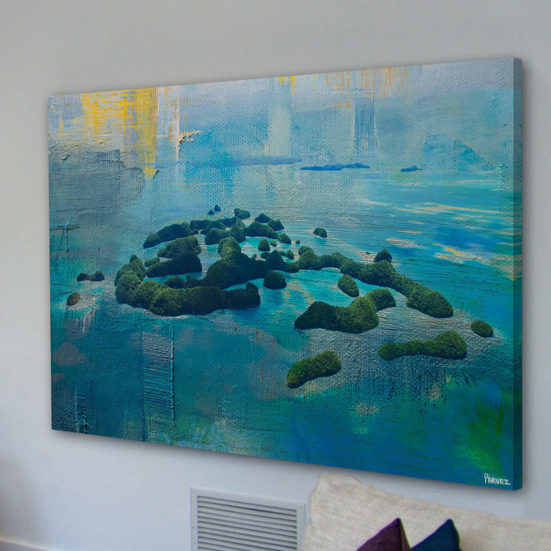 « green îlots » par parvez taj,, reproduction d’art sur toile tendue, H 20 po x l 30 po x P 1,5 po