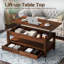 Table basse à plateau relevable avec tiroirs et rangement caché, table de salon de style industriel rétro avec hauteur réglable ergonomique et fabrication robuste-675494783