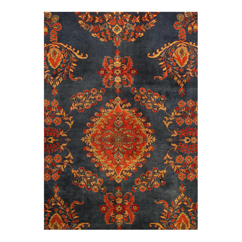 Navy Blue Fine Hand Knotted Persian sarouk Design 9'X 12'