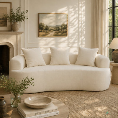 Crescent-Shaped Sofa, Modern Low-Back Design With Deep Cushions, Self-Inflating Foam-Filled Large Two-Seater Sofa Requiring No Assembly(Chenille Fabric)