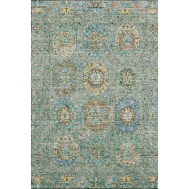 Premium Machine Washable Mayfield AMF2227 Panel Rug, Teal, 3' x 5'