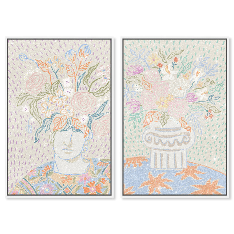 Summer Flourish Set Set by Oliver Gal, 92"H x 62"W, White Floater Frame