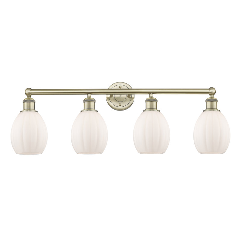 Éclairage pour meuble-lavabo 4 lumières 32,5 pouces Bolduc, Blanc mat, Laiton antique