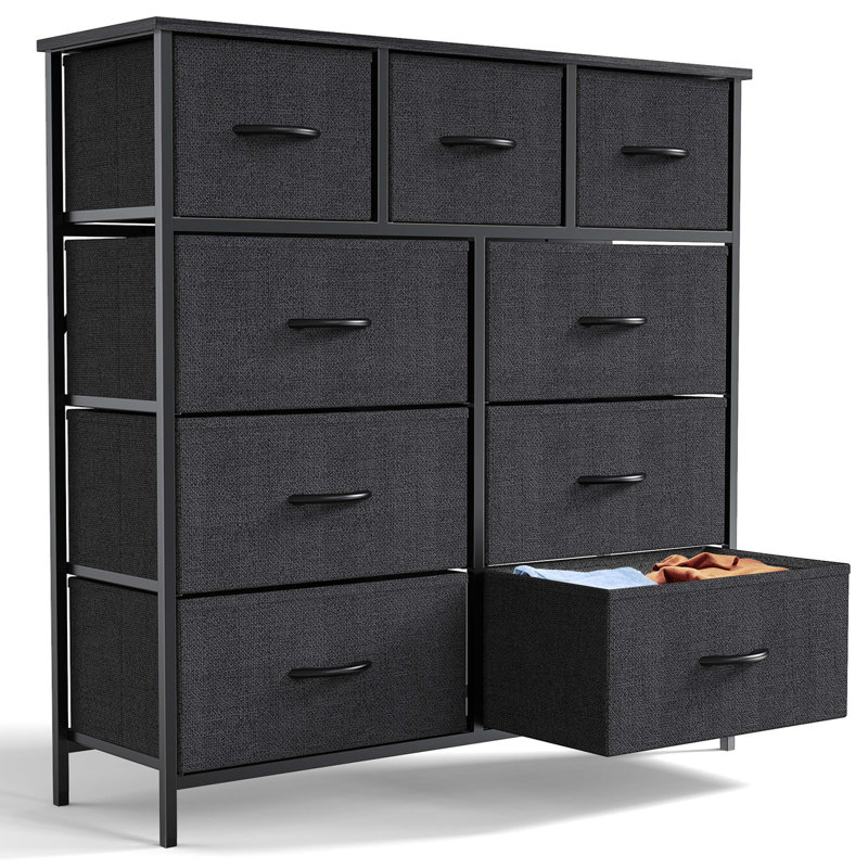 9 grands organisateurs de rangement pour vêtements en tissu et surface en bois, Noir