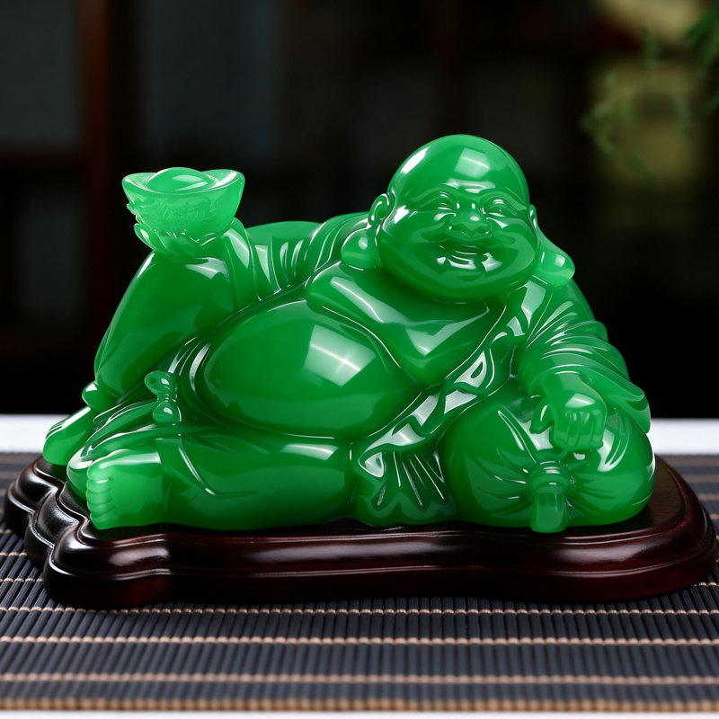 Laughing Buddha Statue (3.94×2.17×1.97 inch) - Resin Wealth & Luck Decor for Home/Office, Green