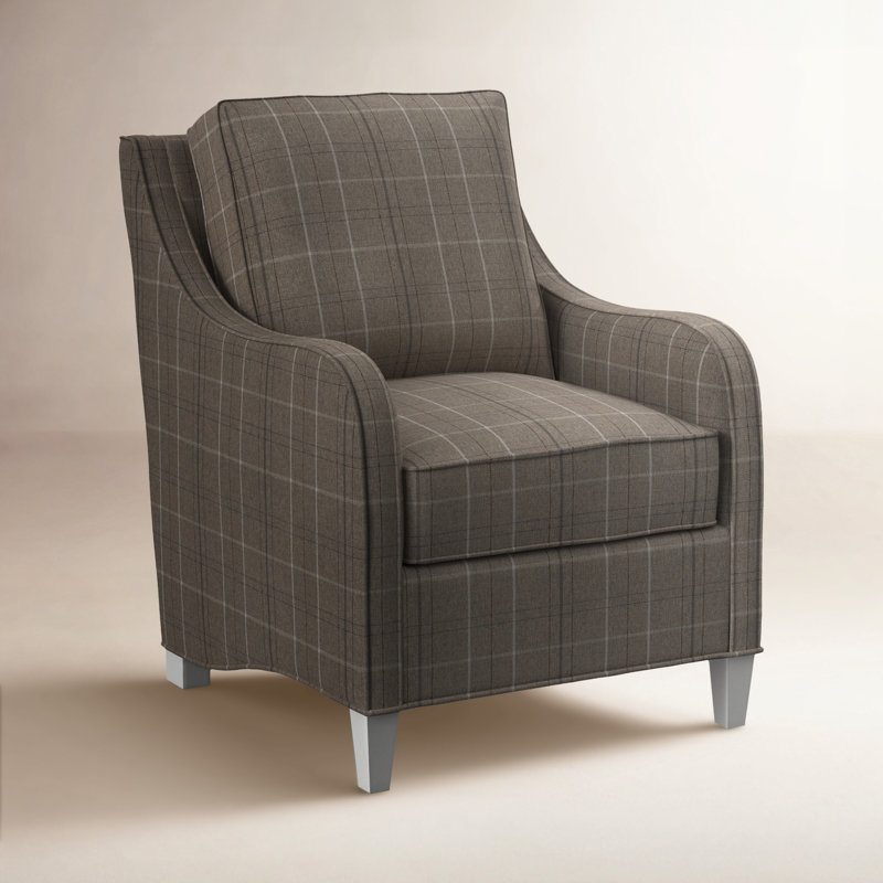 Fauteuil de 29 po de large Koko, Tissu écossais taupe; 0126-73, Finition blanc givré