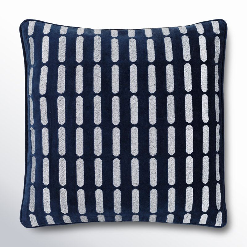 Coussin carré 100% coton Usman, Bleu marine/blanc, H 18 po x l 18 po, Polyester/ Bourre en polyester
