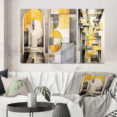 «Yellow and Gray Intersecting Realities», 3 pièces