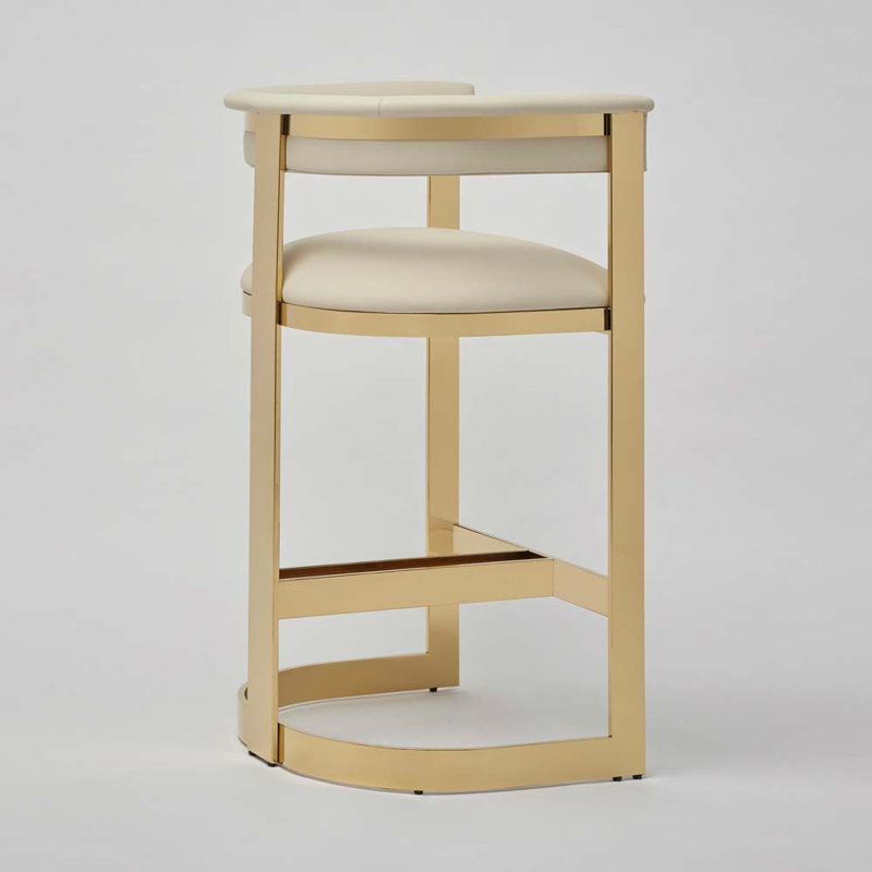 Darcy Upholstered Stool, Polished Brass/Buff Cream, Counter Stool (27" Seat Height)