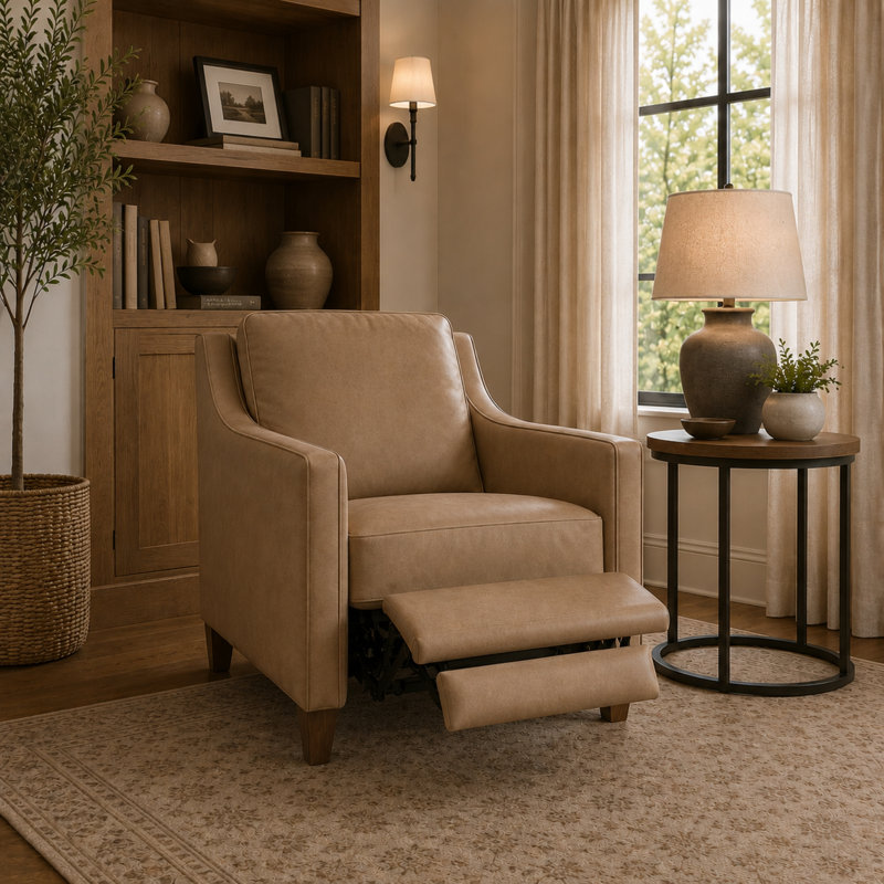 Fauteuil inclinable en cuir véritable Finnegan, Cuir véritable Finnegan crème