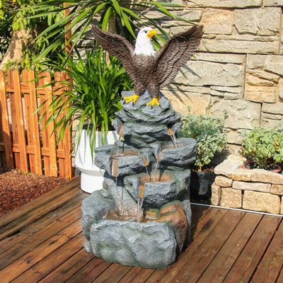 Fontaine à chauve en cascade, aigle chauve, 38,58 po d'eau extérieure à plusieurs niveaux pour le jardin, le patio, le porche ou la terrasse