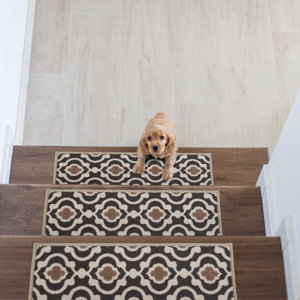 26" x 8.6" - 66cm x 22.2 cm Macsen Machine Washable Non-Slip Rubberback Brown/Beige Stair Tread