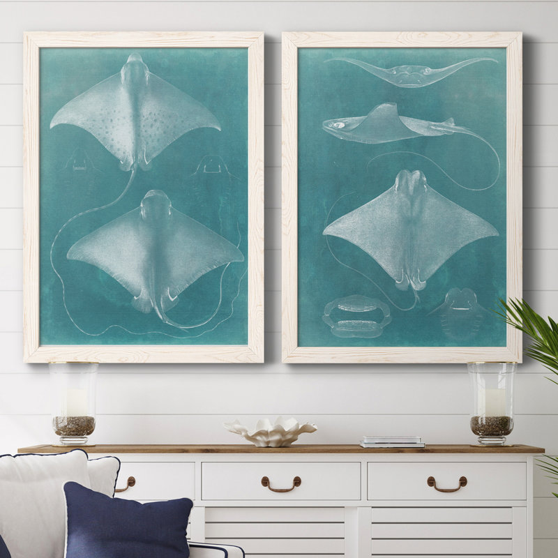«Morning Swim I», ensemble de 2 reproductions d'art sur toile, Toile blanche encadrée, H 37,5 po x l 55 po x P 1,5 po