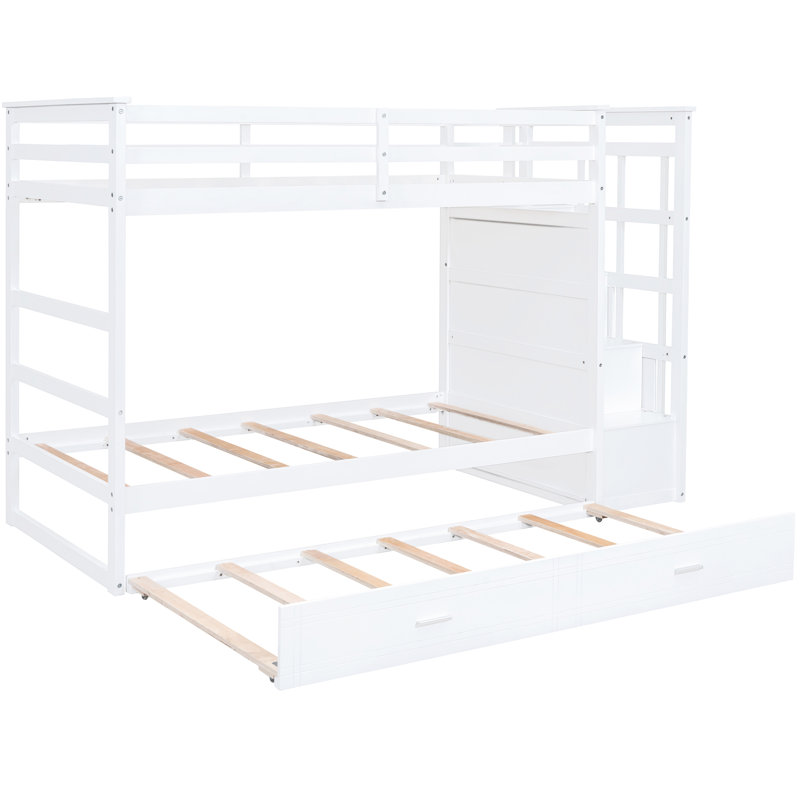 Twin Over Bunk Bed With Trundle And Build - Provide A Long-Lasting Solution In White Safe Staircase Crafted From Solid Wood