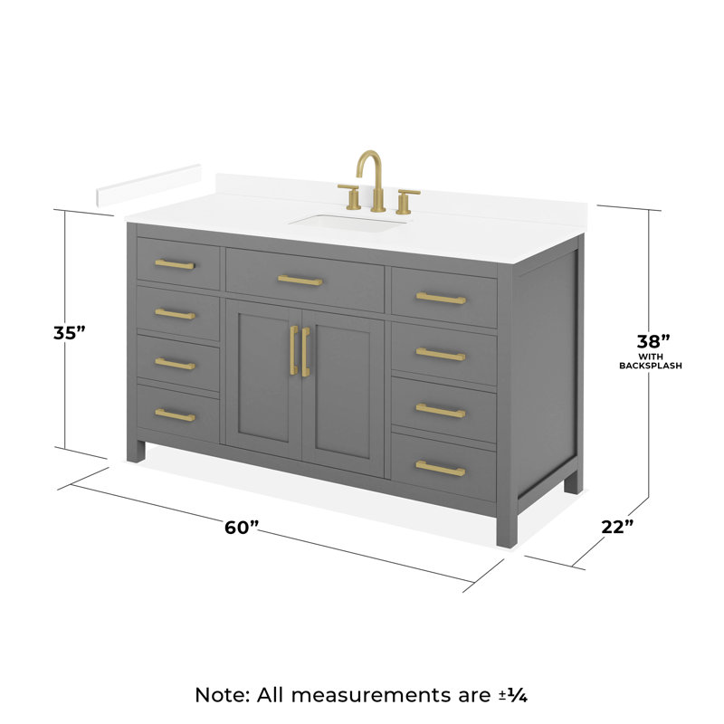 Ensemble de meuble-lavabo simple 60 po Beckett, gris foncé, Gris foncé avec bordure dorée brossée