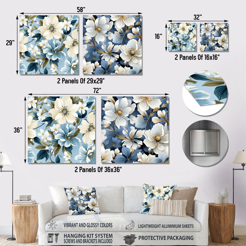Englund - Ensemble de 2 carrés à motif floral en métal, H 23 po x l 46 po