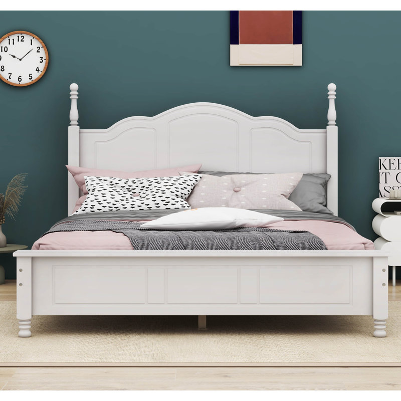 Carmena Retro Style Platform Bed, White, Queen