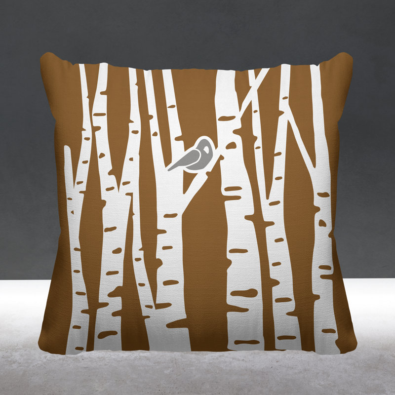 Coussin intérieur / extérieur Birch Tree Autumn / Fall, 15 po x 15 po, Cannelle, Carré
