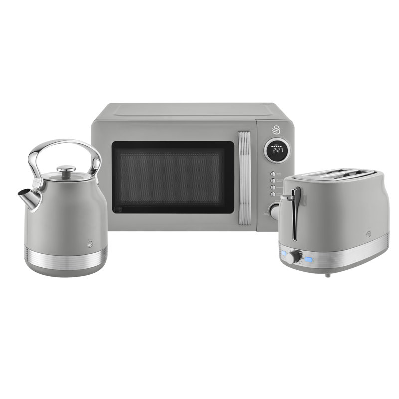 Swan Retro Kitchen Set, 1.7L Rapid Boil Traditional Kettle, 2 Slice Toaster and 20L Microwave, Grey