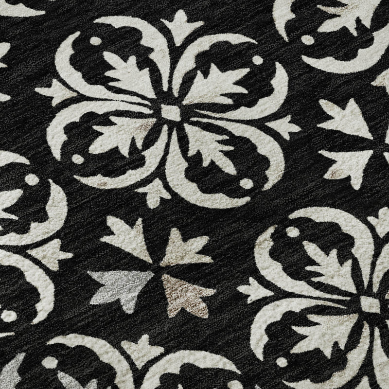 Premium Machine Washable Prisco Black Rug, Rectangle 2'6" x 3'10"