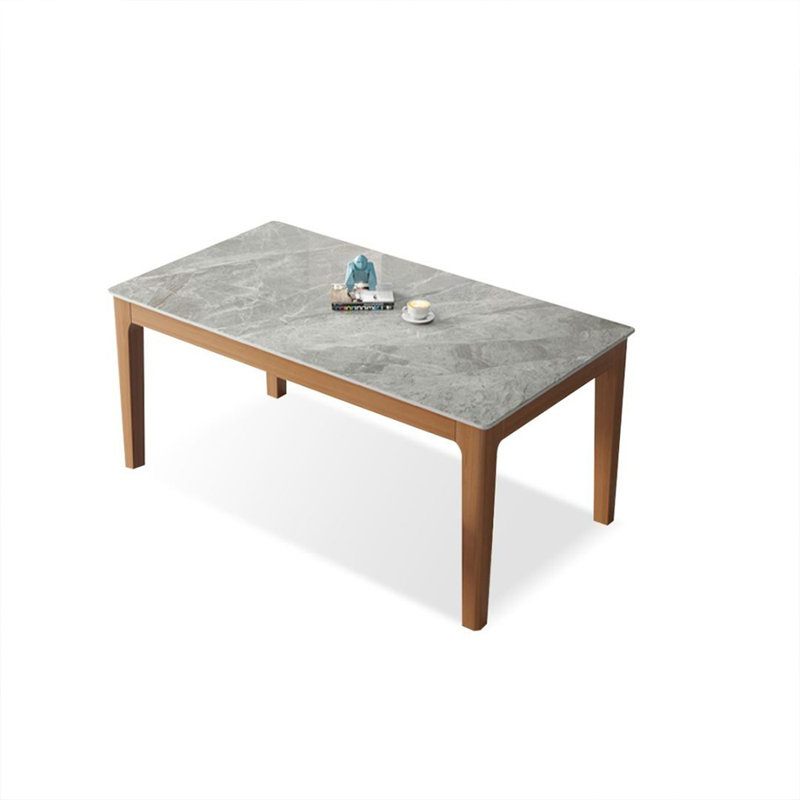 Grey+Tan Rectangular Stone+Solid Wood Dining Table, 29.53"H x 55.12"L x 31.5"W