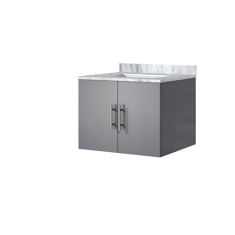 Meuble-lavabo compact avec comptoir Carrara, Gris foncé, Marbre