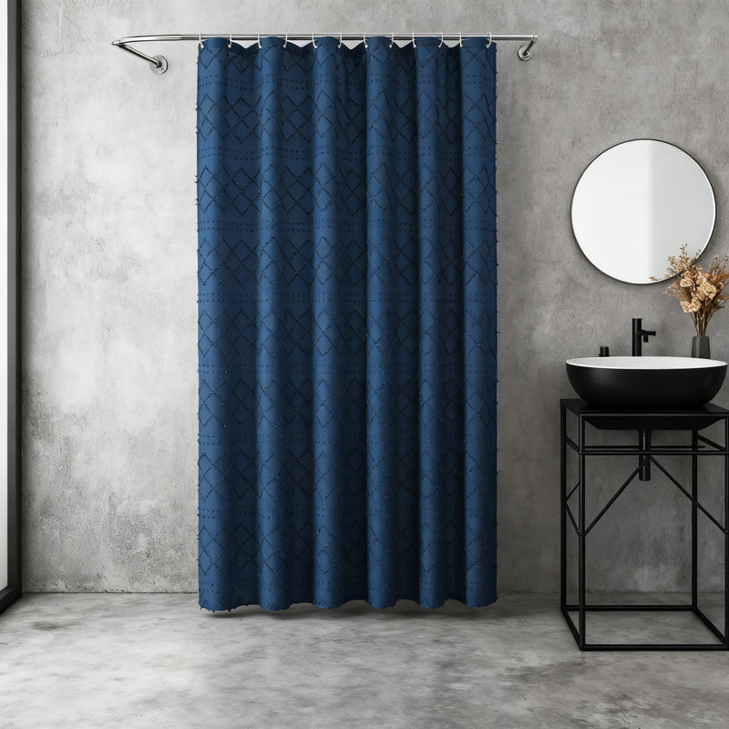 Rideau de douche Farmhouse, motif rayé à carreaux jacquard avec bords froncés, tissu en polyester doux, comprend des crochets résistants à la rouille pour une installation facile