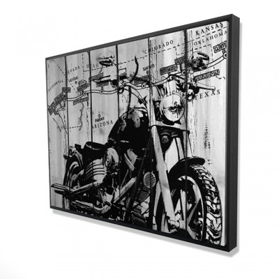 Motorcycle Grey And Black Print On Canvas