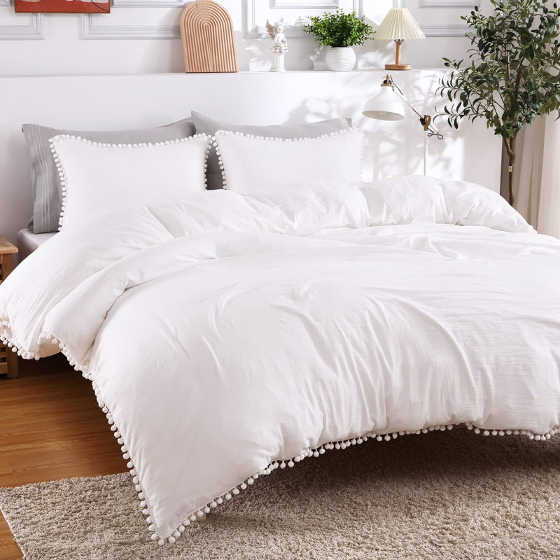 Ensemble de housse de couette en microfibre 3 pièces, Housse de couette grand et 2 taies d'oreiller stan, Blanc