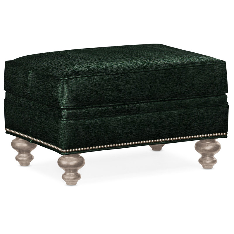 Repose-pieds rectangulaire en cuir véritable 26 "West, Cuir véritable vert forêt d'Anilina, Pierre, Nickel