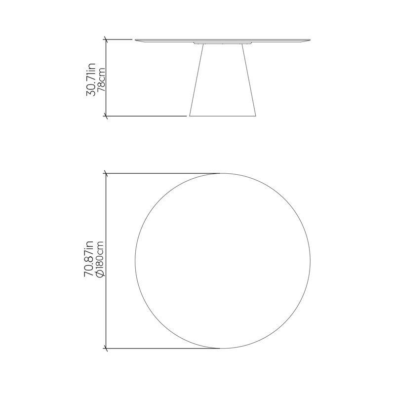 Dining Tables Accord Conical, Louro Freijo, 30.31"H x 70.87"L x 70.87"W