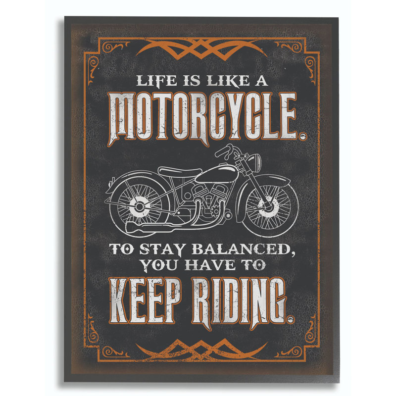«Moto Life Keep Riding Black Orange Word Design», art textuel, H 20 po x l 16 po, Giclée encadrée noir minuit