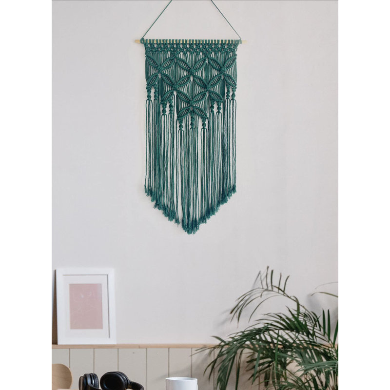 Décoration murale faite à la main en macramé vert foncé