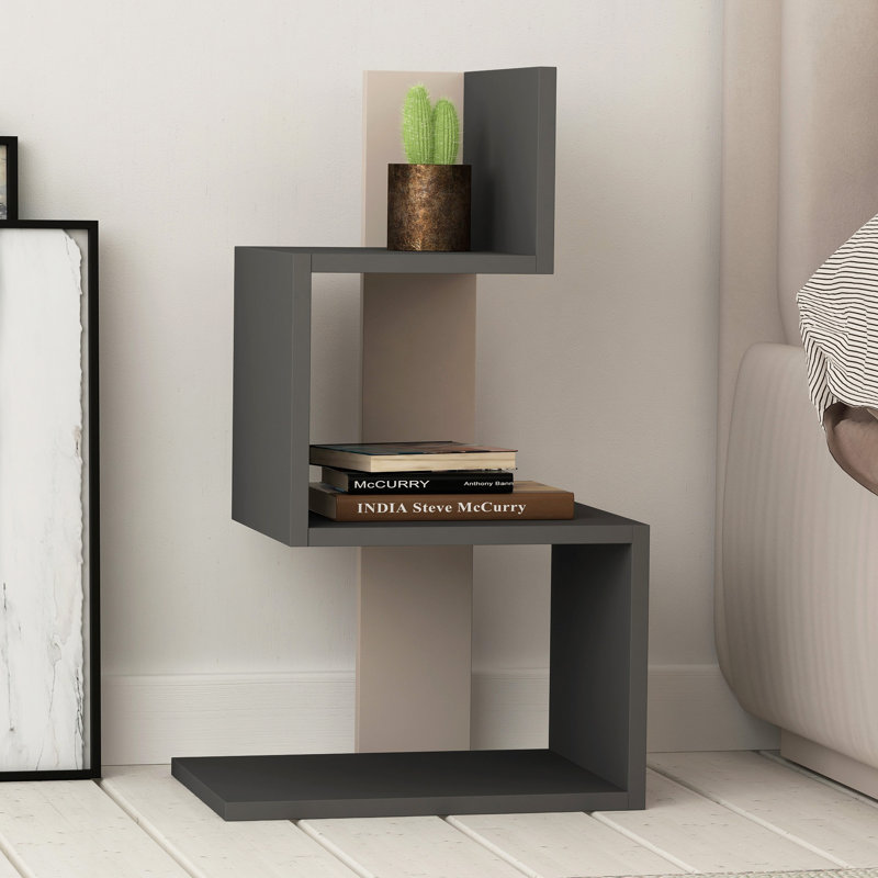Chambers Modern 3-Tier Side Table, Anthracite/Light Mocha