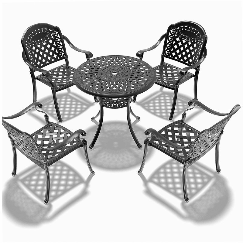 Ensemble simple de mobilier de patio en aluminium coulé avec coussins 5 pièces