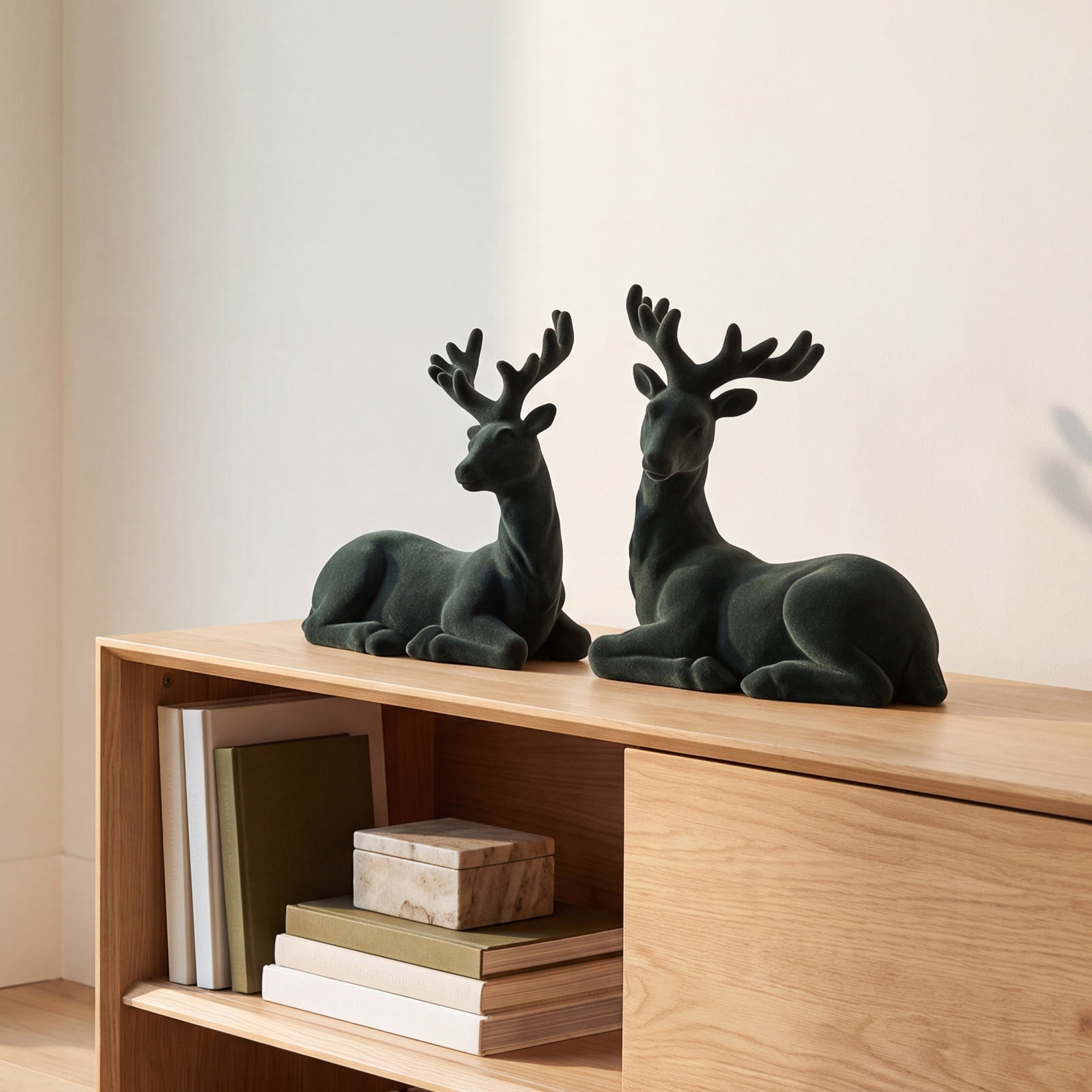 2-Piece Flocked Sitting Reindeer Figurine Set