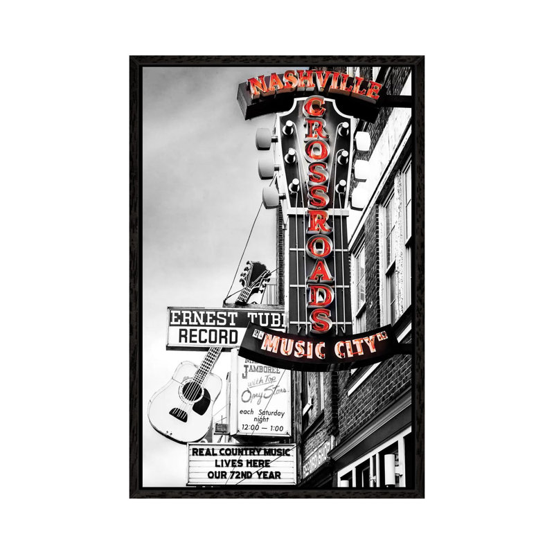 Nashville Music City Red by Susanne Kremer - Print on Canvas, 66.04 cm H x 45.72 cm W, Black Framed