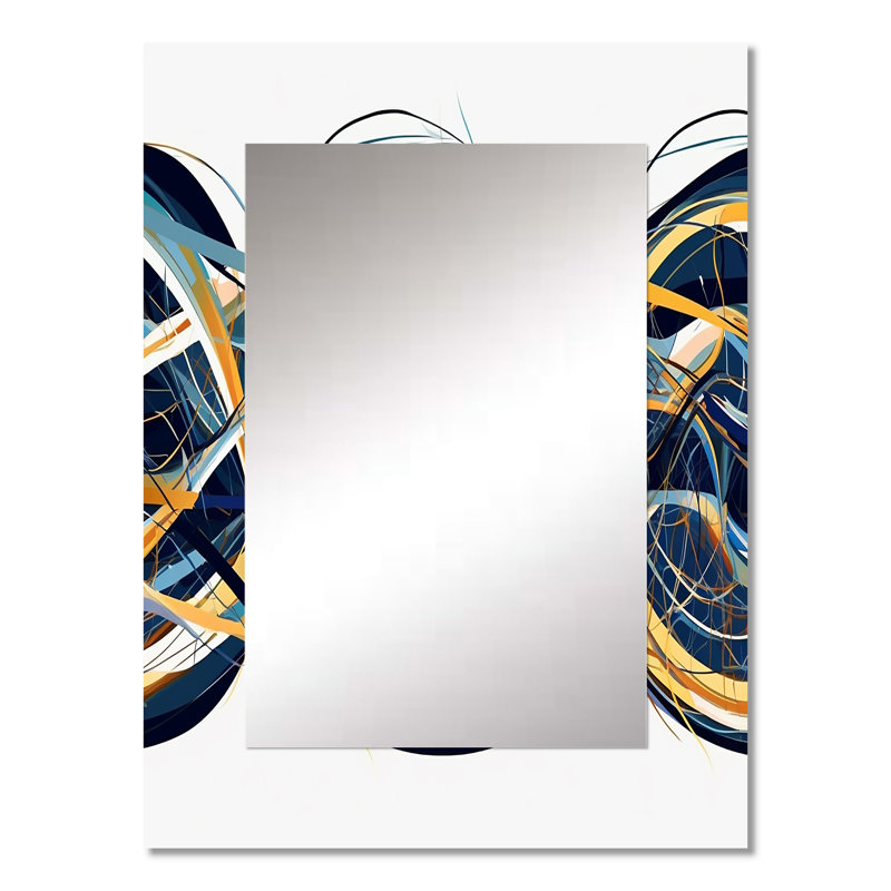 Helix Expression Abstract Yellow And Blue - Waves Mirror, Modern Decorative Wall Mirror, Printed Metal Art, 32" x 24"