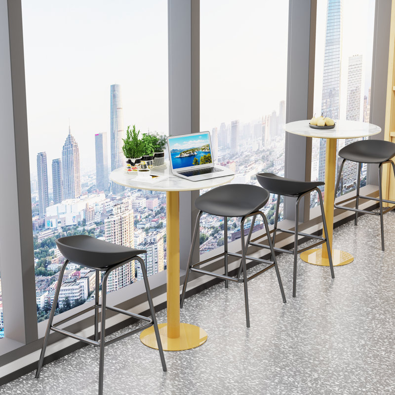 Kerubel Round Stone Top Metal Base Dining Table, Gold