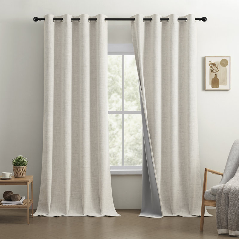Leming 100% Polyester Burlap Blackout Curtains for Bedroom Grommets Curtains 2 Panels Set, 52" W x 84" L, Beige