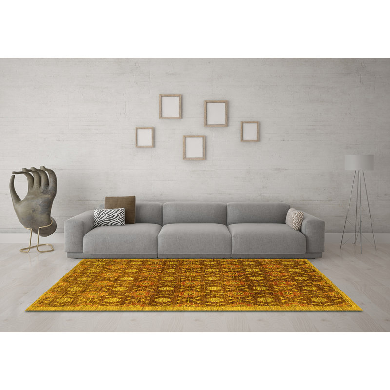 Tapis contemporains jaunes lavables à la machine 314, Carré 3 pi