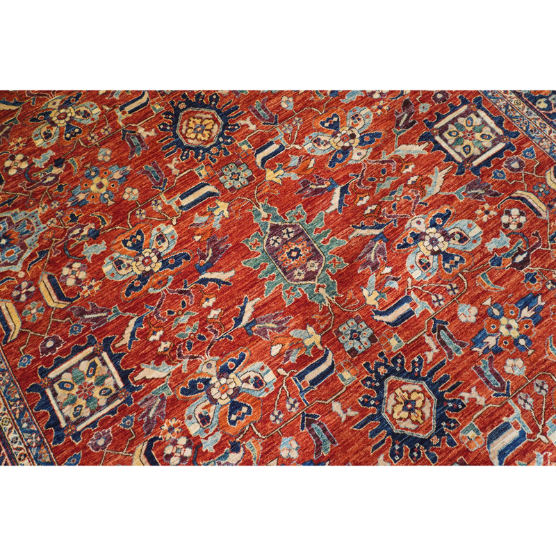 High-Quality Hand-Knotted Red And Navy Area Rug